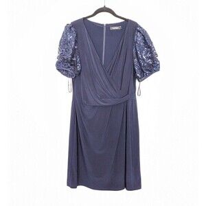 LAUREN RALPH LAUREN Cocktail Dress Womens Size 14 Blue Sequin Short Sleeves